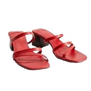 Violeta Mango Coral Red Strappy Block Heels
